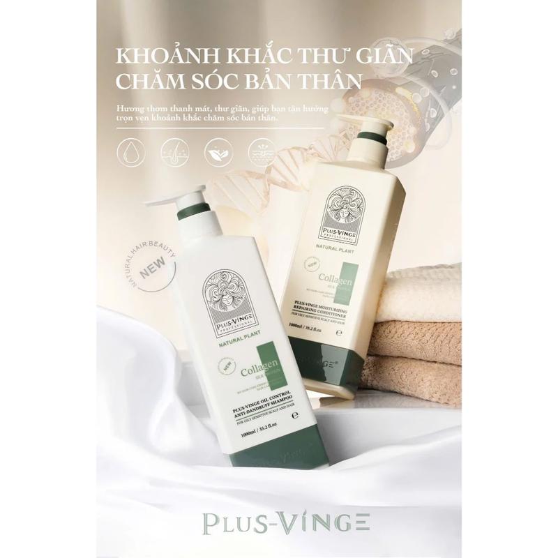 Dầu Gội COLLAGEN VINGE PLUS 1000ML - VINGER Plus Trắng Hương nước hoa phục hồi tóc hư tổn