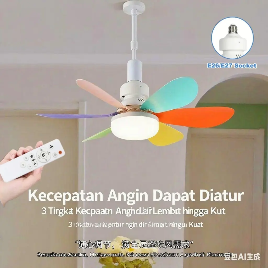 Lampu Kipas Angin Plafon remote control Lampu 2In1 kipas universal antarmuka LED E27 Lampu kipas