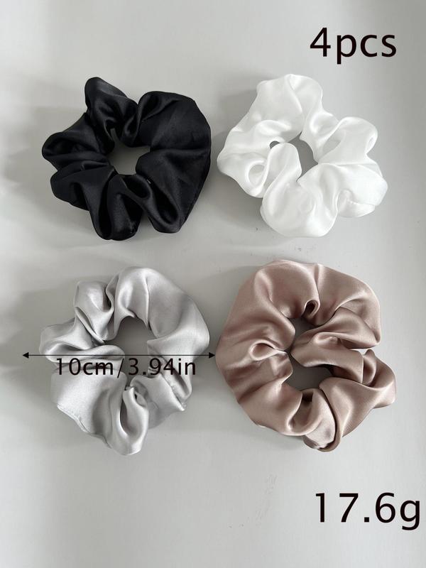4pcs Women's Simple Plain Polyester Satin Scrunchie, Mixed Color Hair Tie, Casual Daily Hair Accessories, Fashion Accessories For Daily Use 1