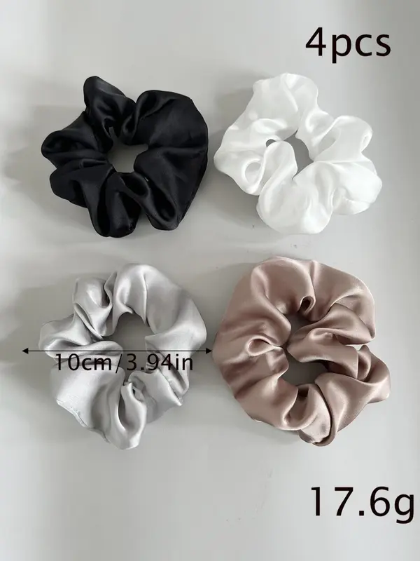 4pcs Women's Simple Plain Polyester Satin Scrunchie, Mixed Color Hair Tie, Casual Daily Hair Accessories, Fashion Accessories For Daily Use 1