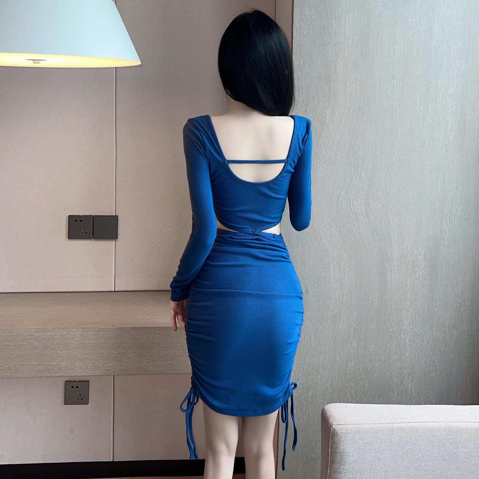 Korean Sexy Long Sleeve Square Neck Top & Short Skirt W1024 Wanita Celana Setelan Panjang Crop Baju Casual Jumpsuit Atasan Pendek Simple Dewasa Linen Hitam Stretch