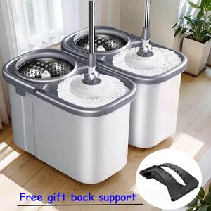 HD Manual Spin-Dry Square Mop Bucket Set (Iron/Plastic Base) + 2 Free Microfiber Heads - Labor-Saving & Budget Friendly​​
