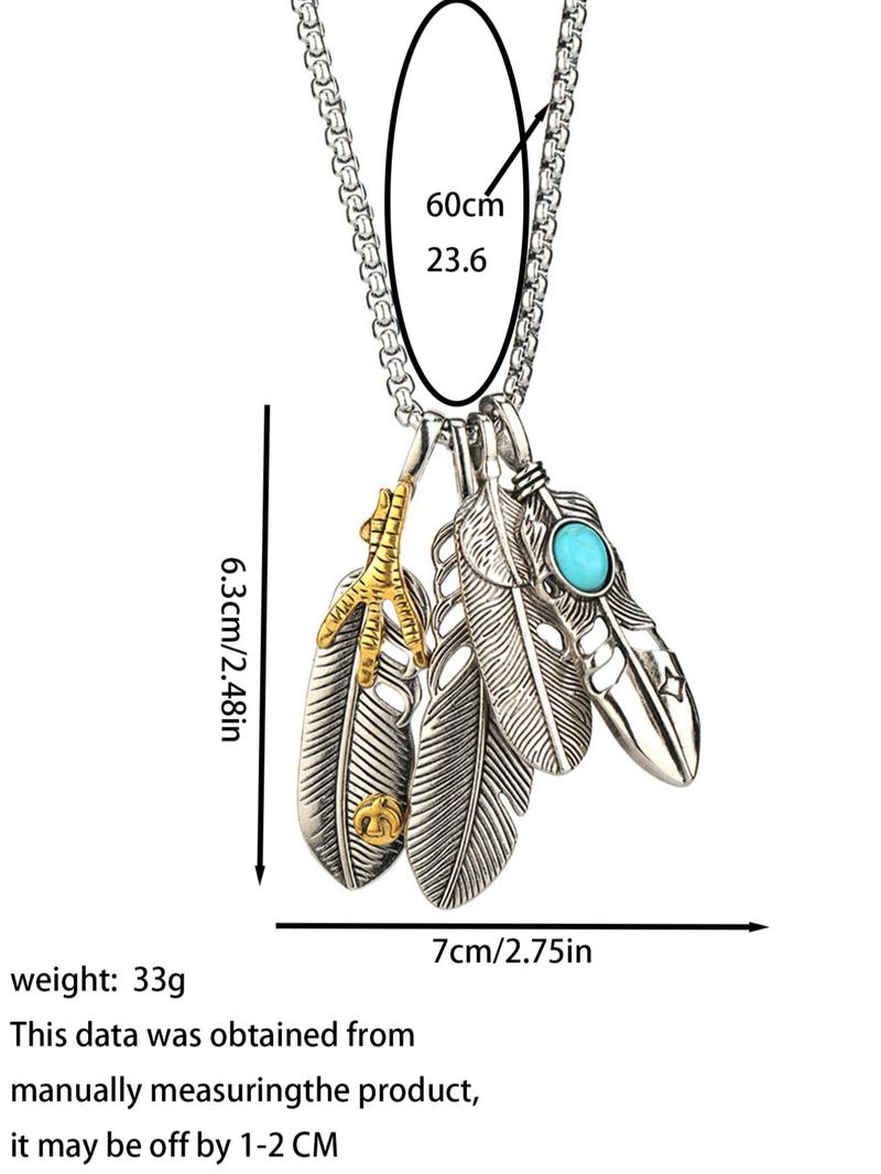 Product Introduction of Feather & Turquoise Texture Pendant Necklace for Men & Women, 2024 New Style Jewelry for Party, Daily Clothing Decor, Trendy Cool Female Accessories for Birthday Gift 1
