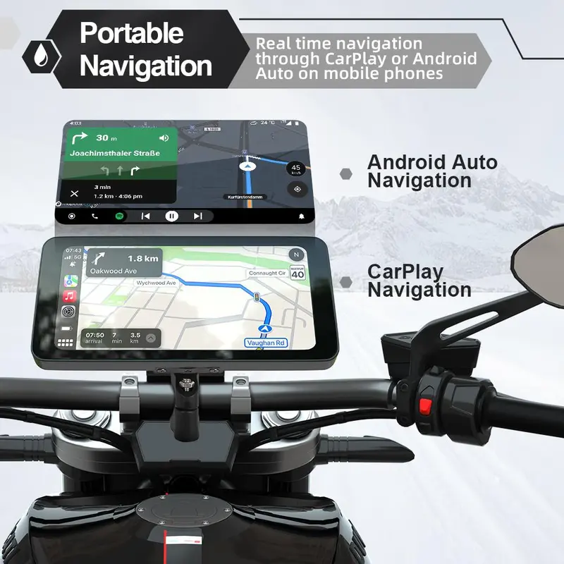 6.5 Inch Motorcycle Smart Screen, Touch Screen Portable Android Auto Bluetooth-compatible Anti-theft Waterproof GPS Navigation, Dashboard, Car Camera 4