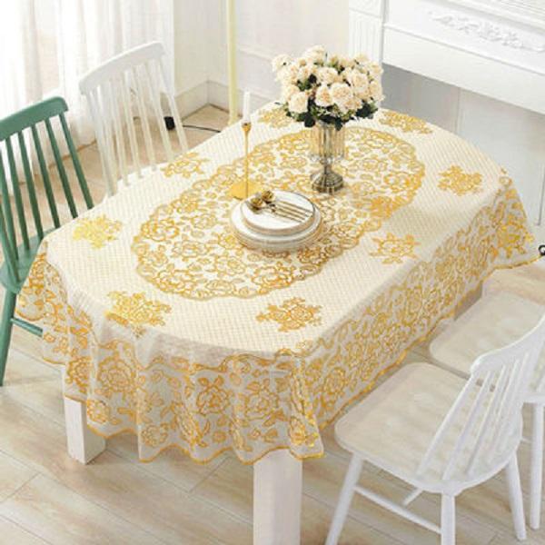 Khăn trải bàn decor rộng 152cm dài 228cm oval sang trọng ít nhàu dẻo dai khăn trải bàn nhựa PVC