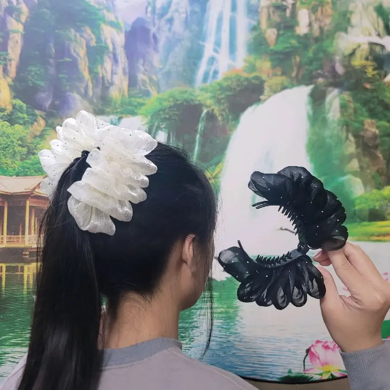 Kẹp Tóc Bong Bóng Búi Củ Tỏi, Kẹp Tóc Nữ Phong Cách Thời Trang Women Voi Hoa Voan 8