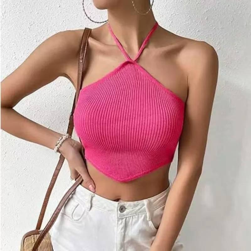 Women's Strapless Tie Knit Vest Top - Apricot 7