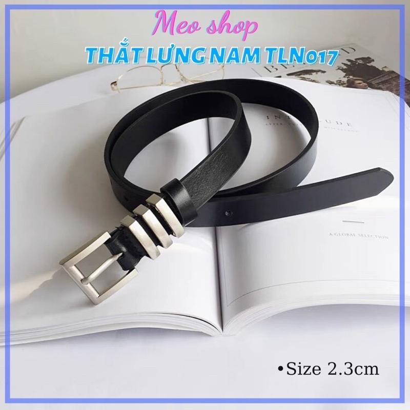 Thắt lưng nam bản nhỏ Hàn Quốc khoá bạc 3 gạch TLN017 Meo shop- Dây nịt da bản nhỏ nam nữ cá tính đầu kim 3 sọc