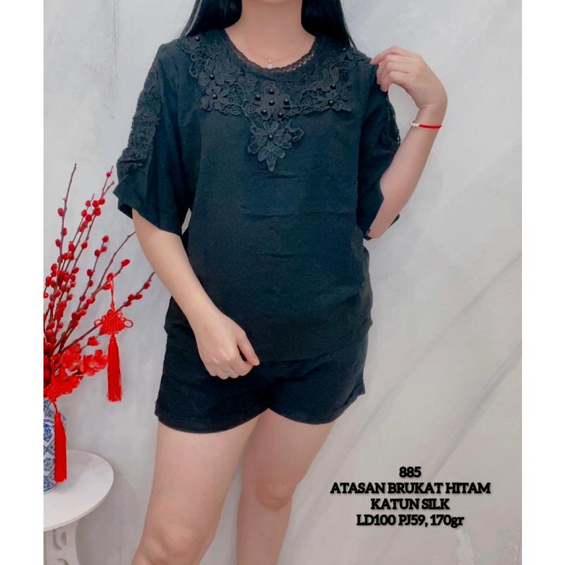 KLV Atasan Blouse Katun Silk Renda Import Lengan 3/4 1