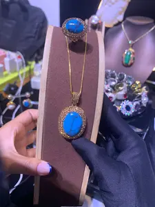 FEATHER HONGKONG - SET PERHIASAN LIONTIN CINCIN ANTING G BLUE TURQUOISE WANITA