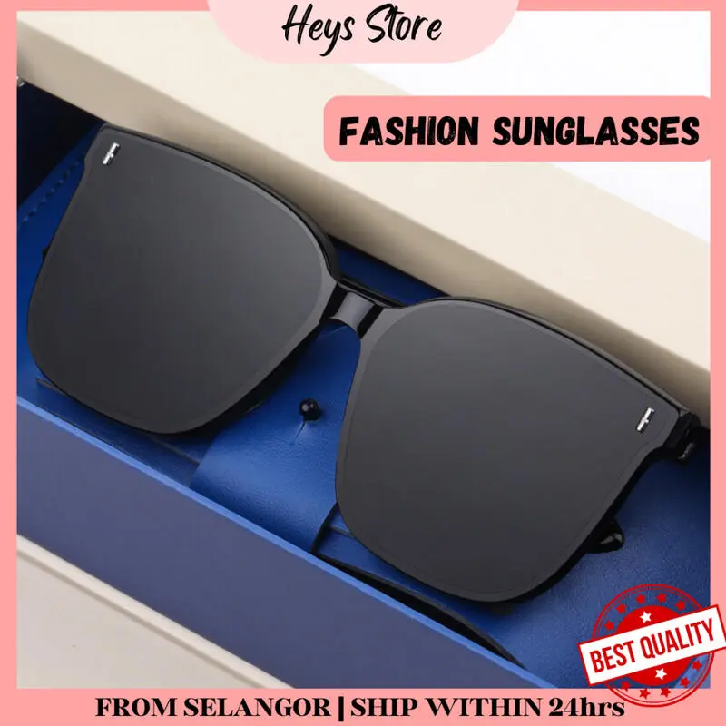 Fashion retro big square sunglasses men women Double e American trend sunglass cermin mata hitam