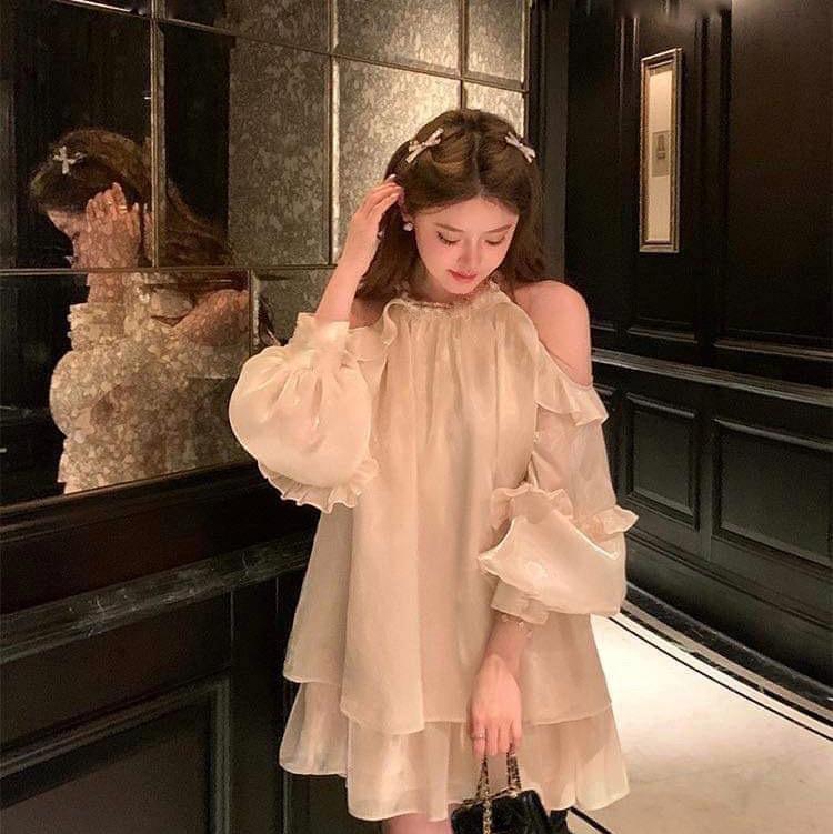 Cổ không đính ngọc Váy tơ 2 tầng tiểu thư Lisadress váy tơ công chúa Thông thường