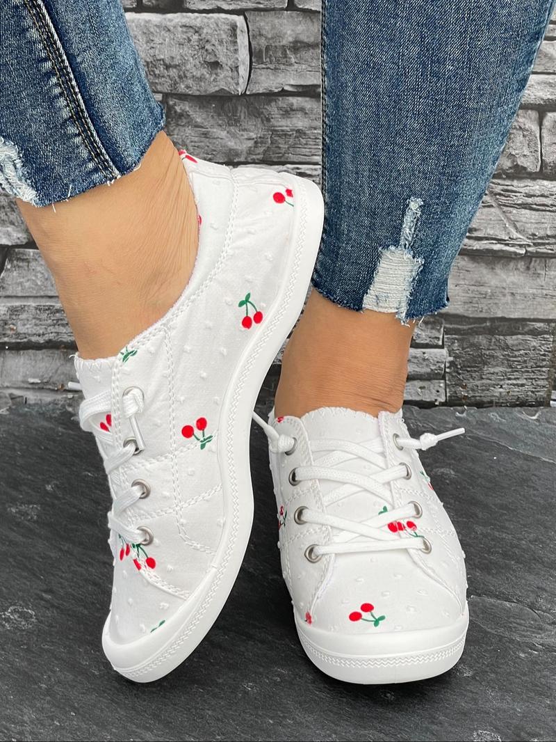 Product Introduction of Women's Cute Cherry Print Lace Up Low Top Sneakers, Casual Comfort Lightweight Sports Shoes, Trendy Outdoor Shoes for Daily Wear for Women & Girls 5