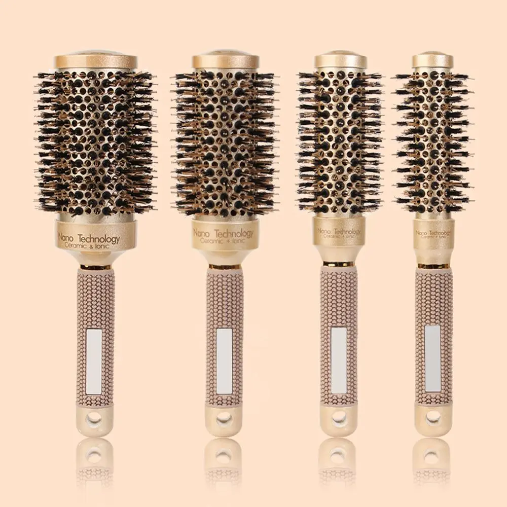 Hair Roller Brush with Silicone Handle, Heatless Hair Styling Tool for Add Volume & Smooth Hair Bottom, Wet & Dry Round Hair Brush for Home & Barbershop
