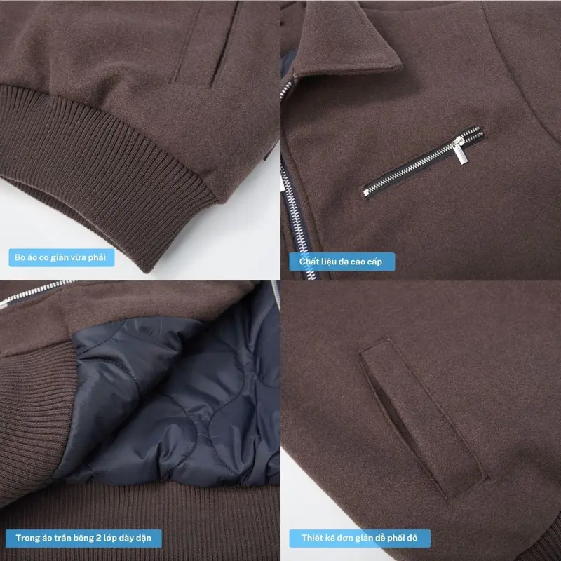 BOB014 Áo Khoác Dạ Bomber MANDO khoá Zip Kim Loại Lót Trần Bông Ấm Áp Dày Dặn Đứng Form Menswear Jacket 6