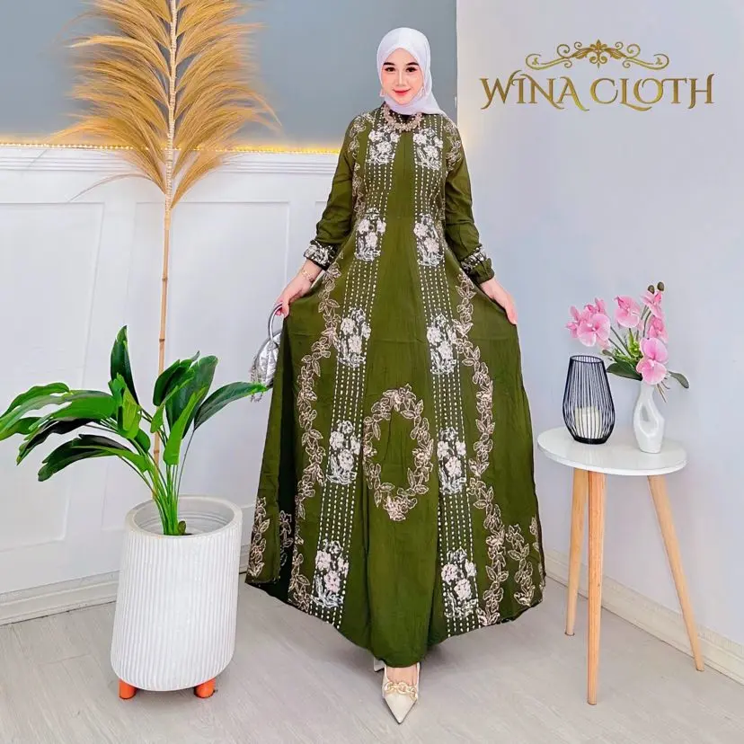 WINA CLOTH - Gamis Terbaru Lebaran Pesta Mewah Elegan JUMBO Twill Rayon Ori Pekalongan 2024 M L XL XXL XXXL NAURA ARMY