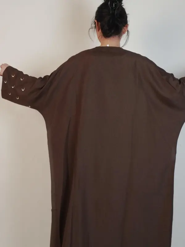 Arabic Clothing-Women's Moon Embroidery Drop Shoulder Abaya, Arabic Clothing, Elegant Long Sleeve V Neck Abaya for Spring, Fashion Women's Islamic Clothing for Daily Wear 1