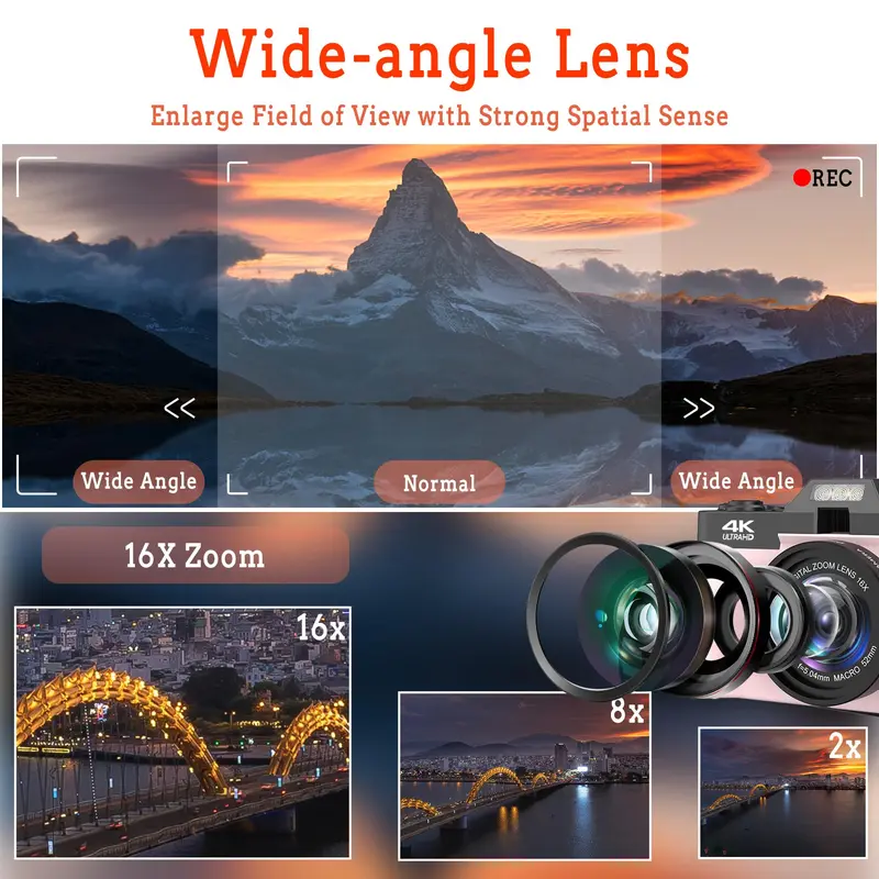 48MP 4K Vlogging Camera, 1 Count Auto Focus Digital Camera with 180° Flip Screen with 64GB SD Card & Battery, 3 Inch Screen Compact Camera with 16X Digital Zoom, Suitable for Photography and Video 6