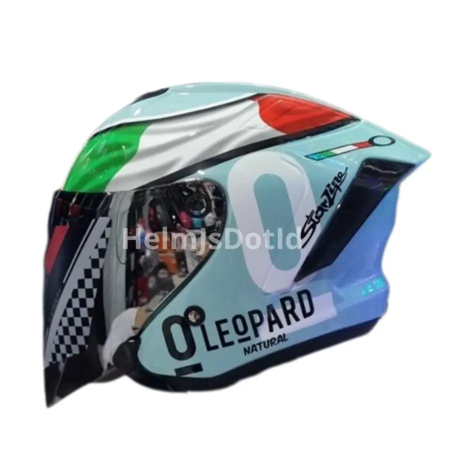 Helm JS ARMOR MOTIF LEOPARD Half Face Kaca Silver Paket Ganteng Pria Wanita Dewasa Original SNI Motorcycle Helmet