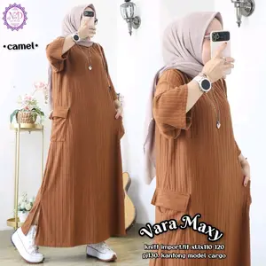 Dress Gamis Vara matt  Knit Hornet ld 110-125CM Wanita Muslim Polos Poliester Panjang Cantik Nyaman Kerah Bulat Tertutup