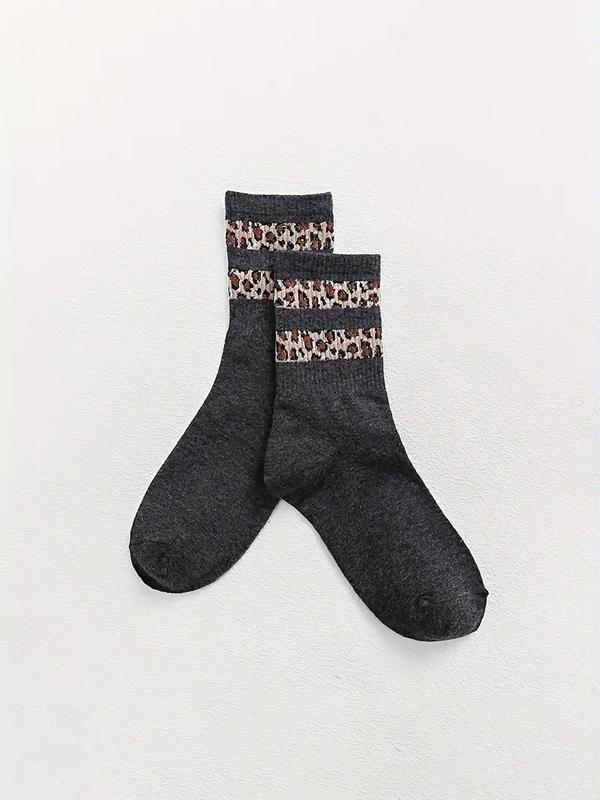 Women's Colorblock & Leopard Patchwork Print Crew Socks, Fashion Casual Comfy Socks for Daily Outdoor Wear, Socks for Women for All Seasons, Socks for Women 5