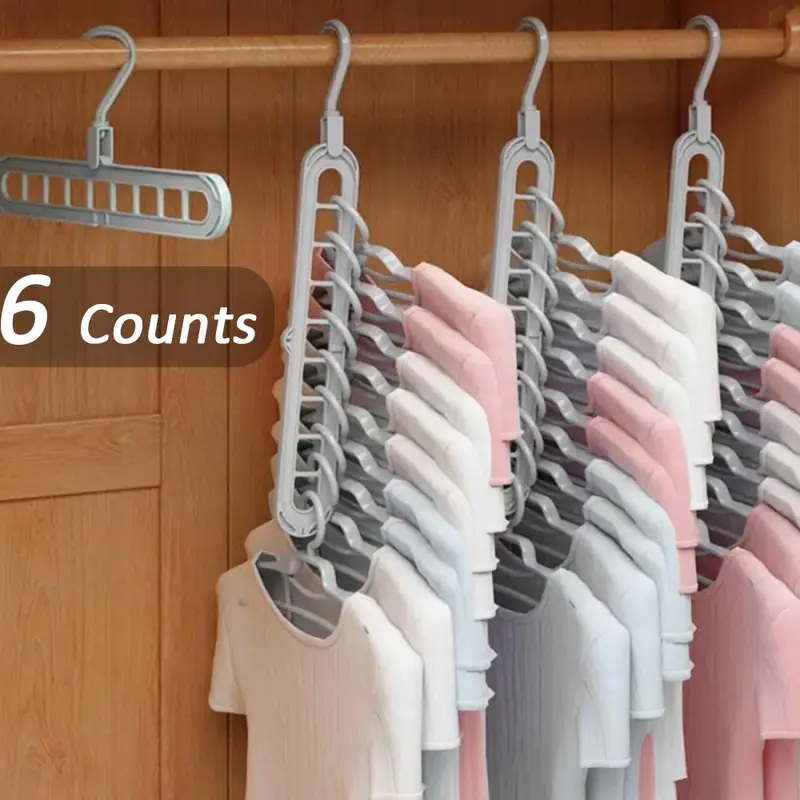 9 Holes Foldable Hanger, 6 Counts Space Saving Clothes Hanger, Clothes Organizer for Home Bedroom Wardrobe Dormitory, Hanging, Closet Organizer 0