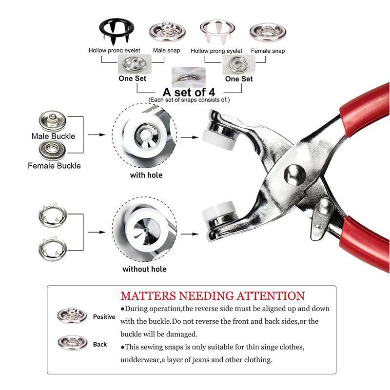 Product Introduction of Snap Plier Set, Automatic Grommet Eyelet Plier with Snap Fasteners Tool Kit Set, Five-claw Snap Button Plier for Installing Clothes Bag Sewing and DIY Craft 3