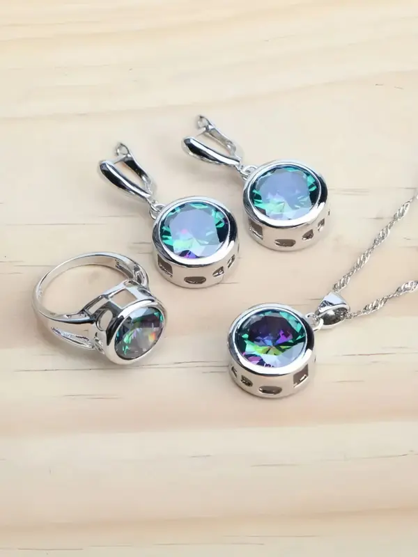 Women's Elegant Colorblock Jewelry Set, Fashion Necklace & Ring & Earrings & Bracelet, Trendy All-match & Exquisite Jewelry Set for Birthday Gift 3