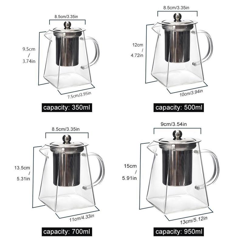 Glass Tea Pot with Removable Stainless Steel Filter & Handle, Clear Square Tea Pot & Tea Cup Set, Tea Making Tool for Home Office Use, Home Accessories, Kitchen Accessories 1