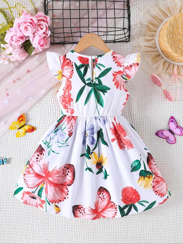 Toddler Girl's Floral Print Bow Decor Sweater Dress, Cute Casual Butterfly Sleeve Dress for Summer, Kids Clothes for Daily Wear 1