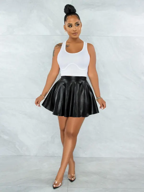 Women's 2024 Solid Zipper High Waist Skirt, Fashion Pu Leather Mini Skirt for Daily Outdoor Wear, Holiday Outfits, Coquette Skirt, Casual Women's Bottoms for Summer Spring Fall 8