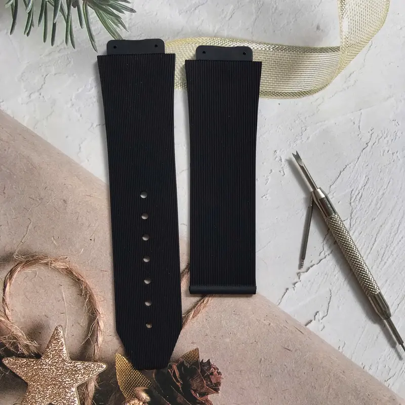 Dây Đồng Hồ HUB Nam Size 42 ( 19 25 22 mm) Cao Su Đen (tặng chốt kèm tua vít thay dây) Phụ Kiện 2
