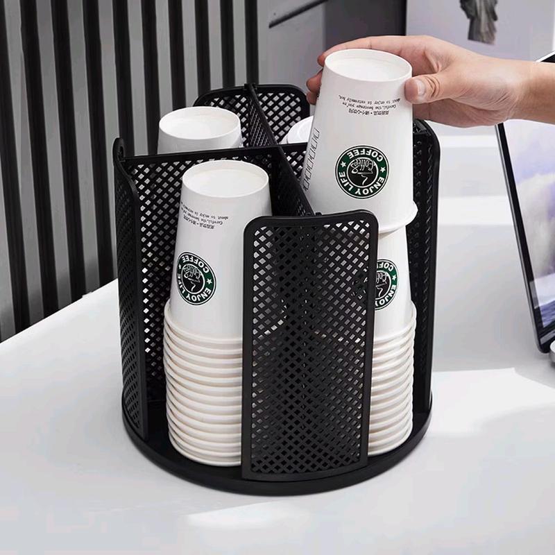 Kệ đựng cốc, ly nhựa, đồ pha chế, hoặc đồ dùng nhà bếp, có 4 ngăn, xoay 360 độ, chất liệu nhựa ABS bền bỉ, dễ tháo lắp vệ sinh