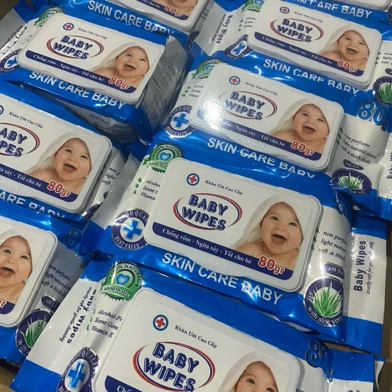 Sỉ combo 10 gói khăn ướt không mùi baby wipes 80g, an toàn cho bé.(date:2027) Voi 6