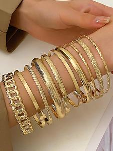 Set de 10 piezas de pulseras tipo bangle de diseño metálico texturizado para mujer estilo punk, pulseras a juego exquisitas de moda, joyería vintage de moda versátil como regalo de cumpleaños para mujeres y niñas