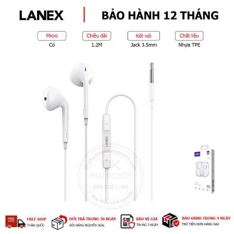 TAI NGHE DÂY TPE JACK 3.5MM CÓ MIC LANEX LEP-L08 - DÀI 1.2M - TĂNG ÂM LƯỢNG LỚN NHỎ TẤT CẢ DÒNG ĐIỆN THOẠI Nghe Nhạc Phone 6