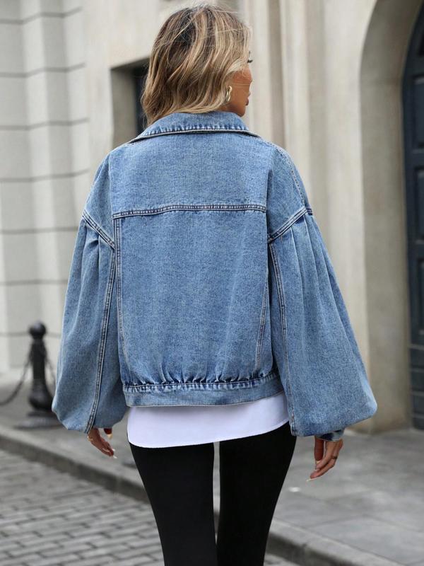 Women's Distressed Denim Jacket, Fashion Casual Long Sleeve Button Up Outerwear for Daily Wear, Ladies Clothes for All Seasons 1