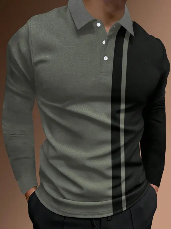 Men's Patchwork Print Half Button Polo Shirt, Regular Fit Casual Longsleeves Collared Top, Polo Shirts Men, Fashion Men's Clothes for Daily Wear, Going Out Tops, Chic Fashion Casual Menswear 5