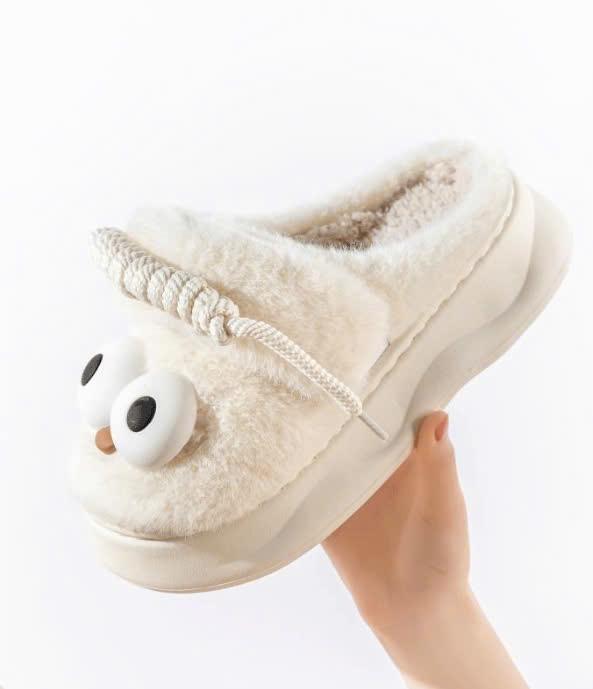 Product Introduction of [Có Quai+ Tất] Dép Lông Thỏ Êm Mượt Đính Mắt Đế Dày 5CM Bản Cao Cấp Có Quai Sau Kiểu Mới Mùa Đông Năm 2024 Siêu Ấm Êm Chân (Mã 64) 16