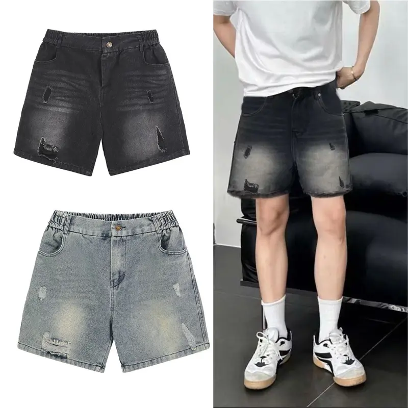 ( Bigsize 45-120kg)  Combo 2 Quần short Jean nam, quần short bò cạp khuy lưng chun vải jean mềm 0