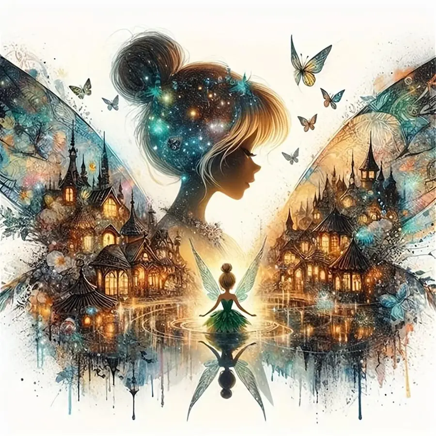 5D DIY Diamond Arts Colorful Painting Kit, Fairy Pattern Diamond Arts Colorful Painting without Frame, Handmade Craft Wall Art Decoration