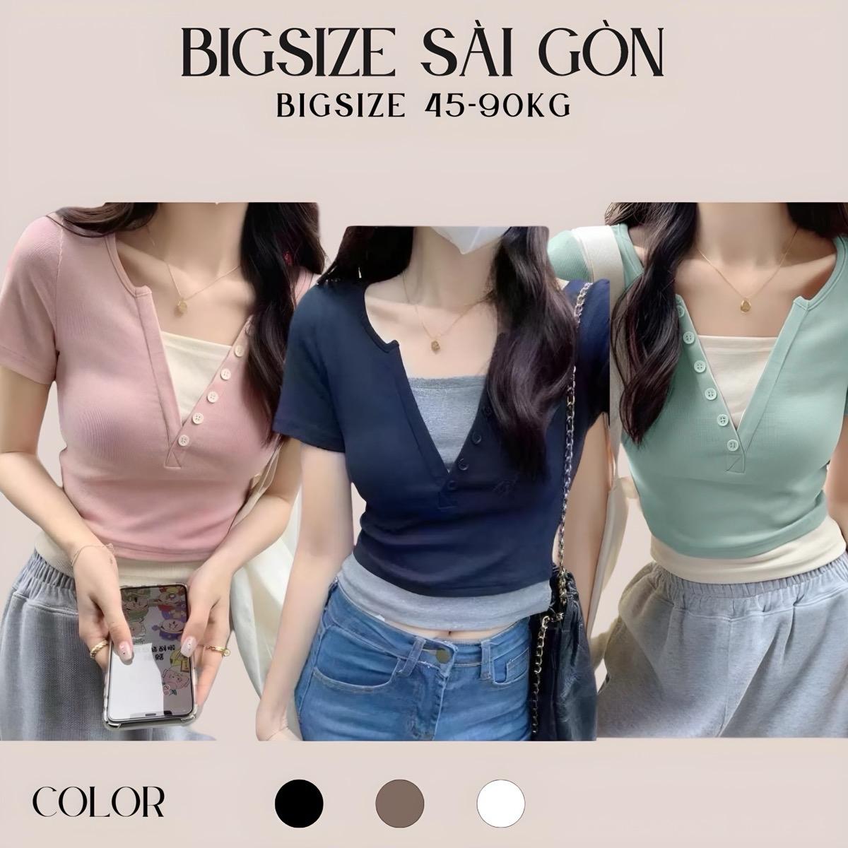 Áo Thun Phối Vải Thun Gân Tăm Cổ V 45-90Kg Có Bigsize Sài Gòn Nữ Top - B.1368