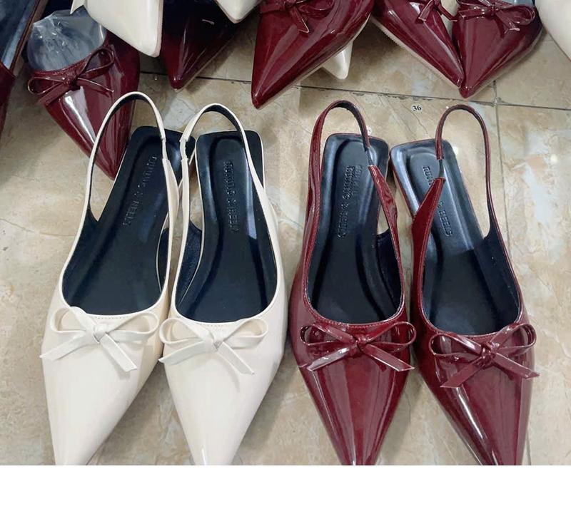 Product Introduction of GIÀY SỤC MŨI NHỌN da bóng quai Hậu chun co giãn gắn NƠ NHÍ 3 màu Đen/Kem/Đỏ Đô - Size 35-39 - DéP, sandanl 0
