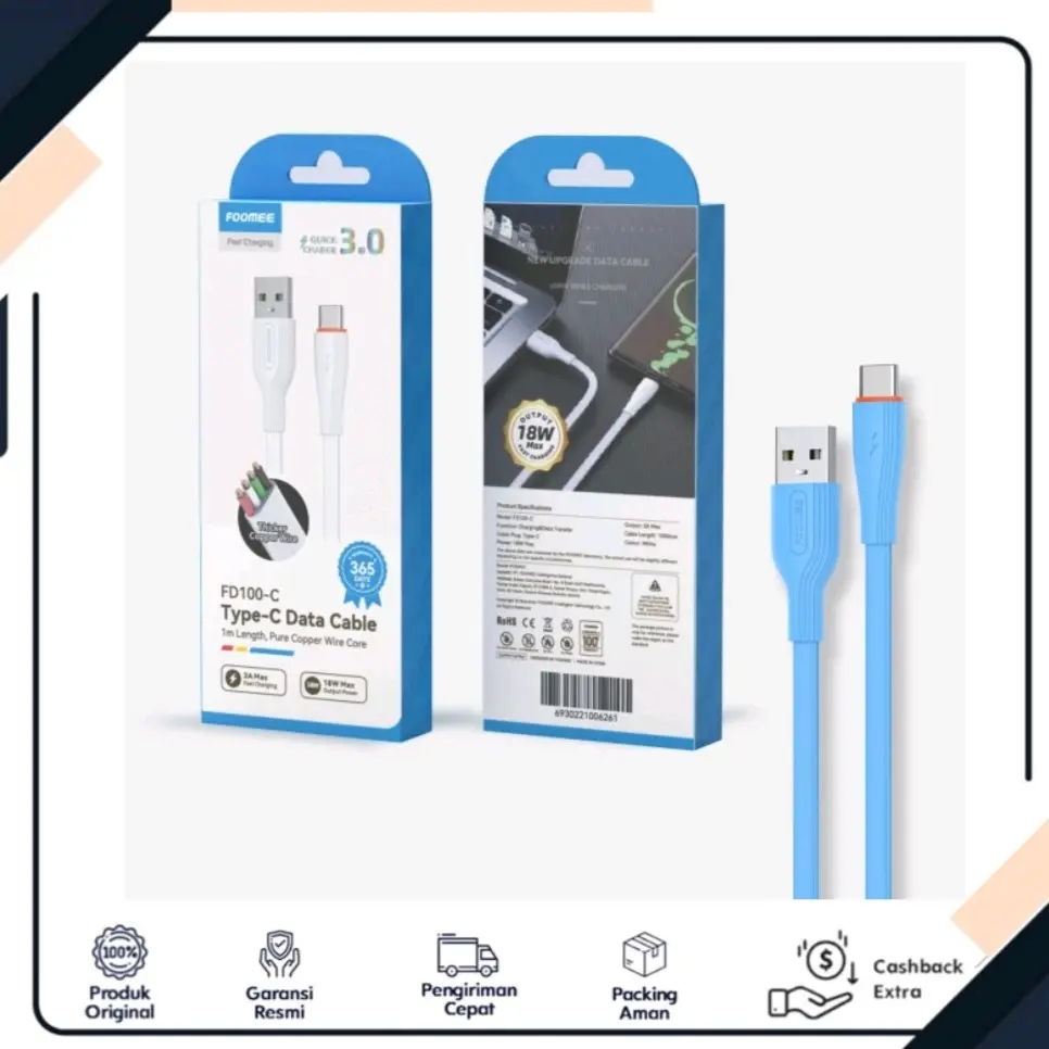Foomee Data Cable Type C Usb Flat Cable Fd100-c