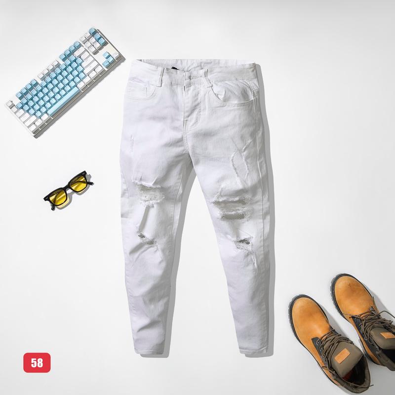 Quần jean dài cho nam màu trắng rách nhiều chất bò co dãn nhẹ QA58 mới form skinny Có Túi dáng chuẩn Menswear Pants Có Túi  - TCS Trùm Chuyên Sỉ