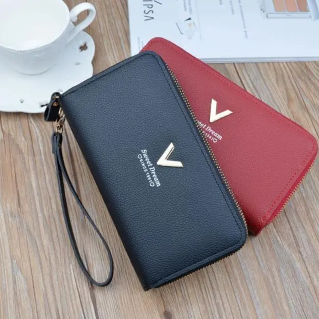 Ví Nữ Dài cầm tay, Bóp Cầm Tay Nữ Hai Khoá Kéo Có Nhiều Ngăn, da PU cao cấp (ví V) Women Clutch 3