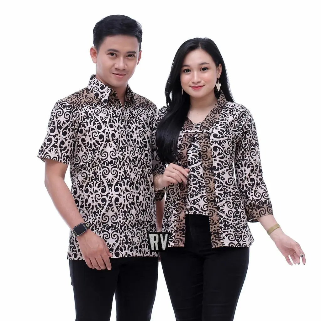 Seragam Kantor - Set Couple Baju Batik motif dayak - Couple pasangan maura Sania Ruffle Rama Sinta hem dan atasan blus cewek bahan katun - CPRV