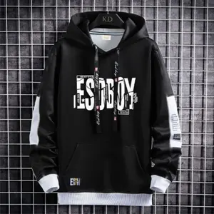 Hoodie Sweater Pria Esoboy Hitam Abu Putih Bahan Flecee Size L XL