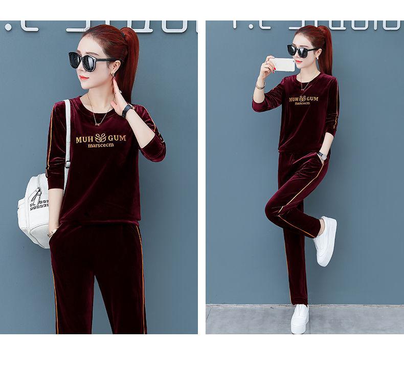 Product Introduction of Bộ Đồ Quần Áo Thể Thao Nhung Vàng, Ngoại Cỡ, Hàng Mới Về, Thời Trang Xuân Thu Cho Nữ, Áo Len, Phong Cách Hàn Quốc, Bộ Hai Mảnh, Thêu, Bộ Đồ Thường Ngày 18