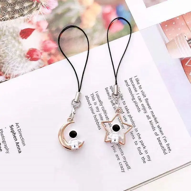 Stars and Moon Astronaut Couple Phone Chain Pendant Space Person Phone Charm Pendant Backpack Accessory Small Ornament